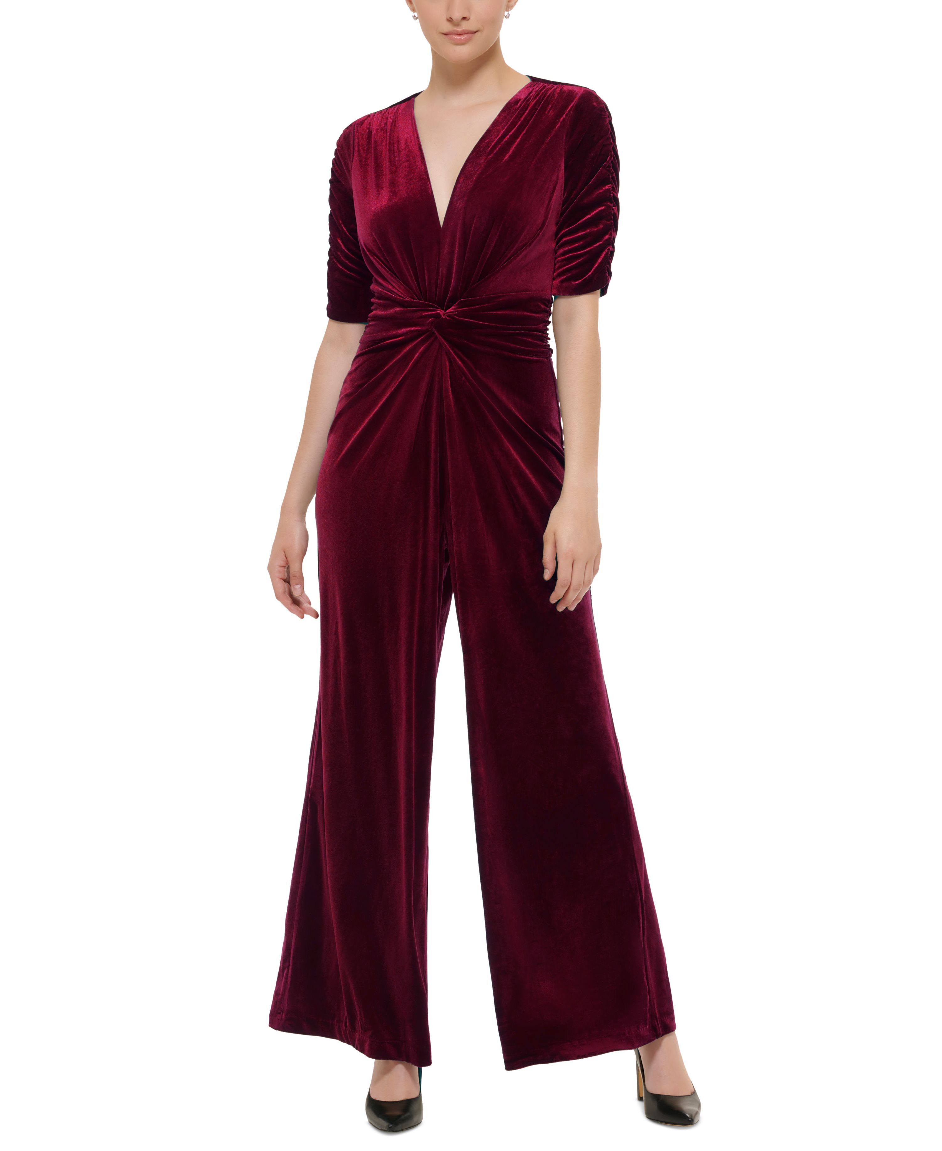 Velvet Twist-Front Jumpsuit Wine 8